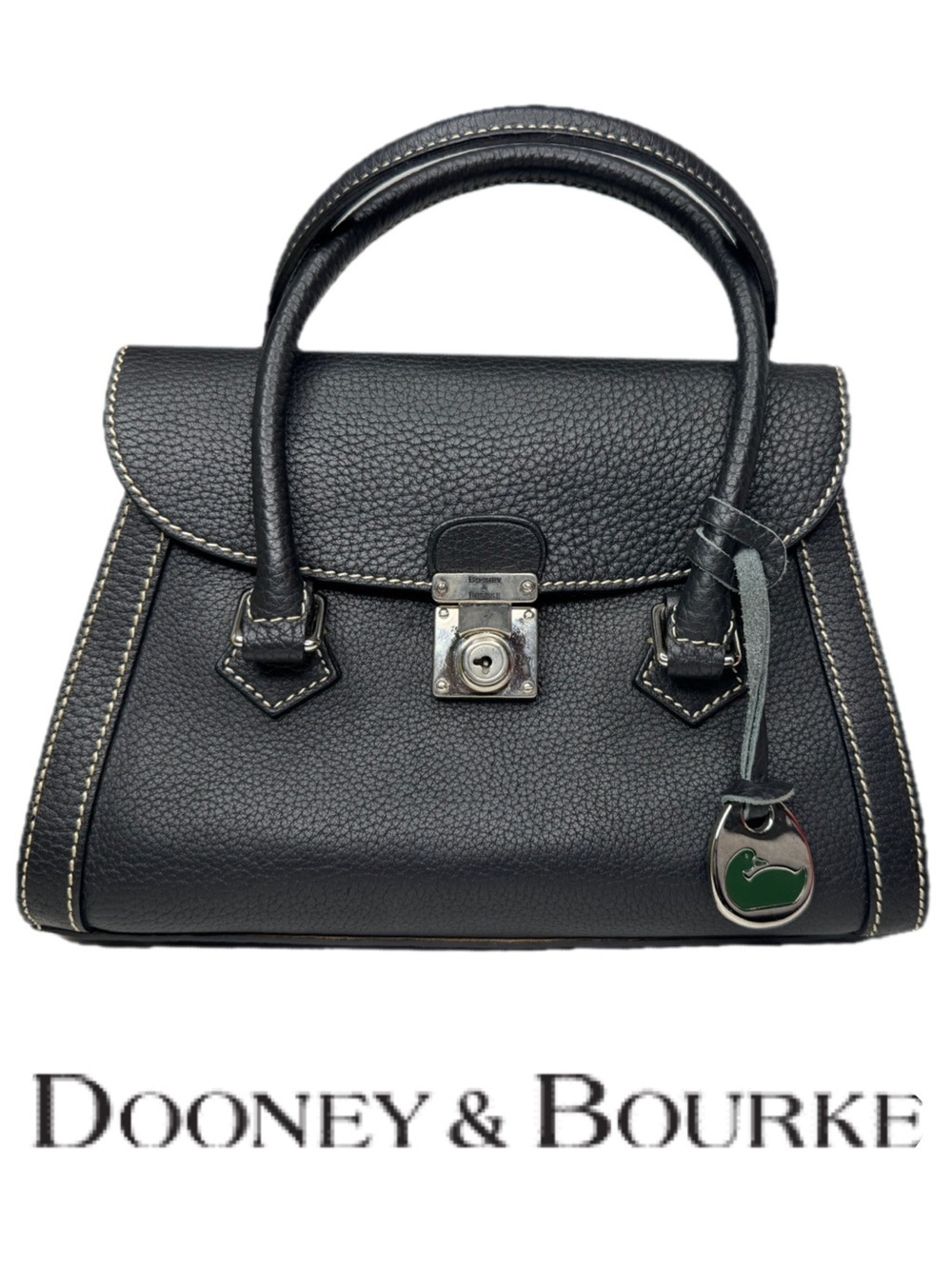 Dooney & Bourke DB Small Black Leather Flap Push Lock Satchel Bag